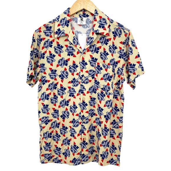 Pabst Blue Ribbon Short Sleeve Camp Shirt Men's Small - Picture 2 of 8